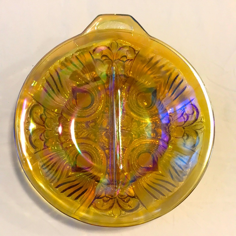 Indiana Glass Company Carnival Glass Marigold Divided Round Dish